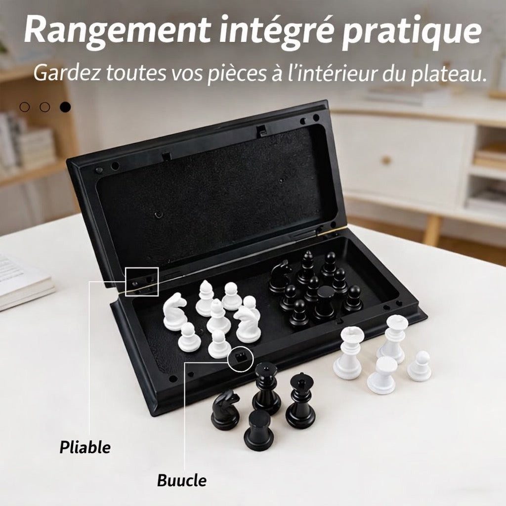 Jeu d'échecs pliable 19 x 19 cm – Coffret complet avec rangement intégré