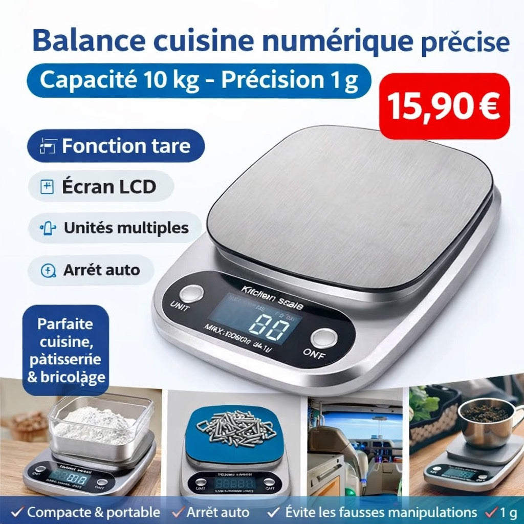 Balance de cuisine numérique précise 10 kg
