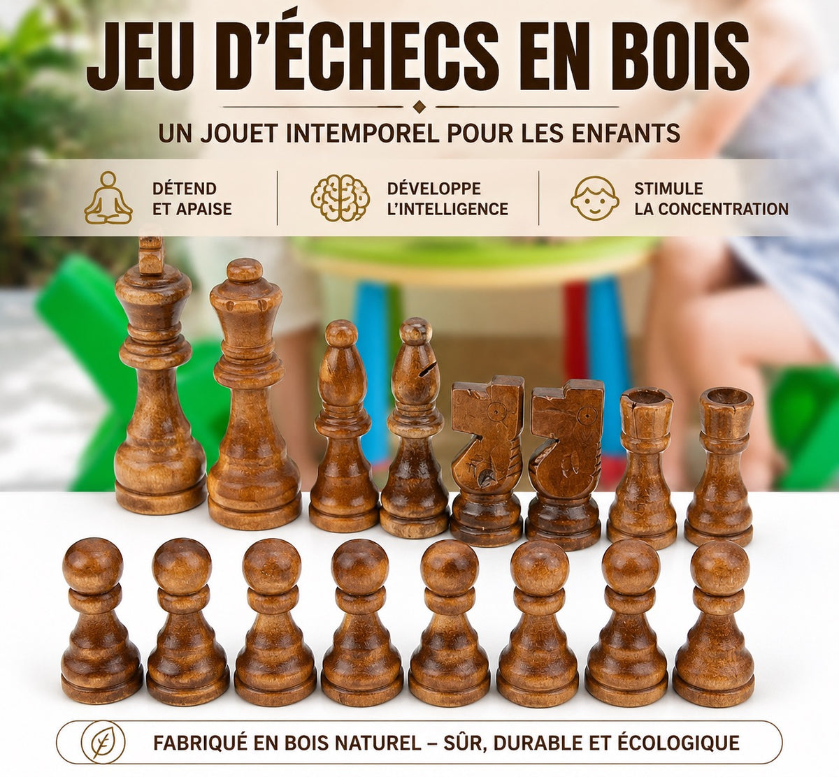 ÉCHECS EN BOIS MASSIF – STYLE STAUNTON CLASSIQUE