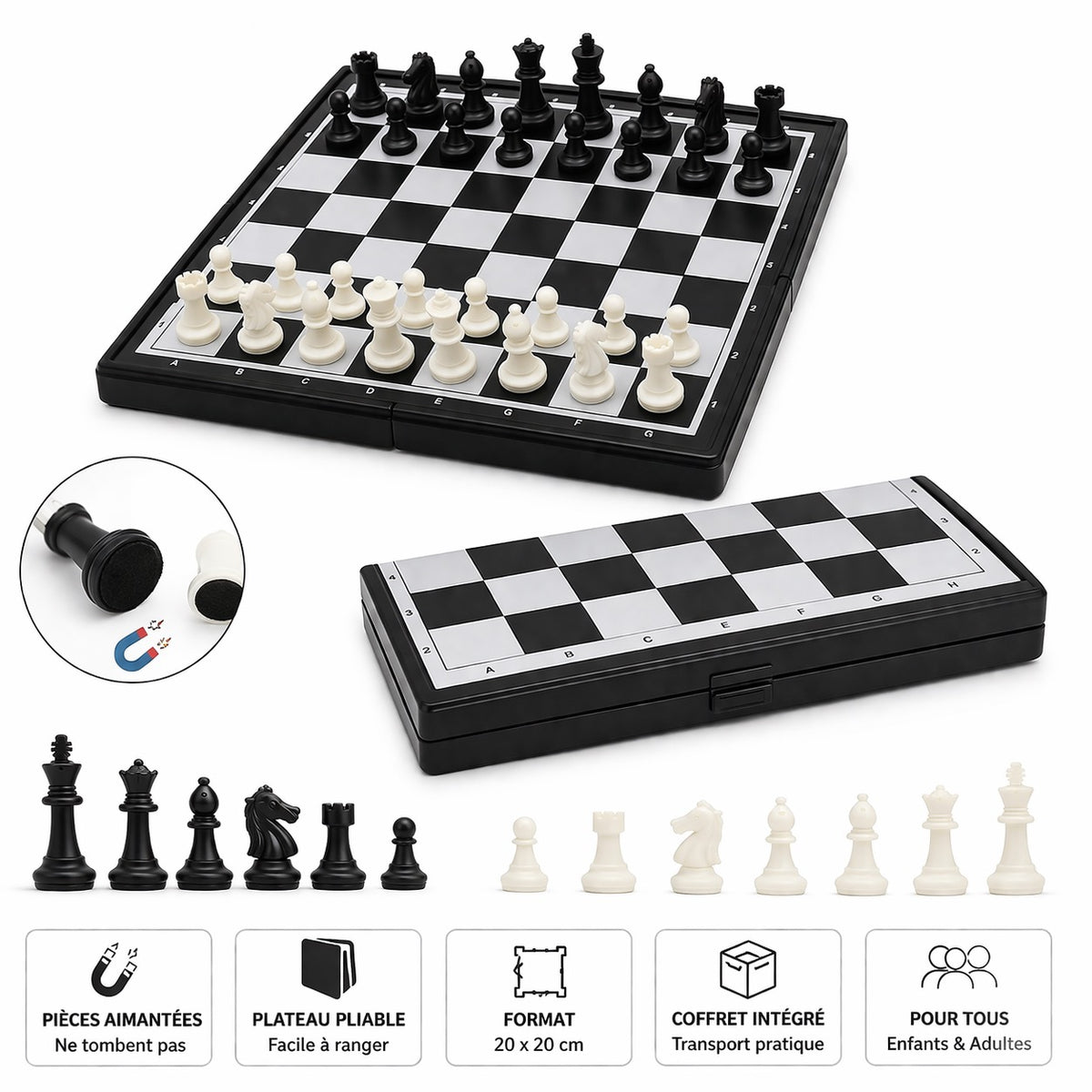 JEU D’ÉCHECS MAGNÉTIQUE PLIABLE 20x20