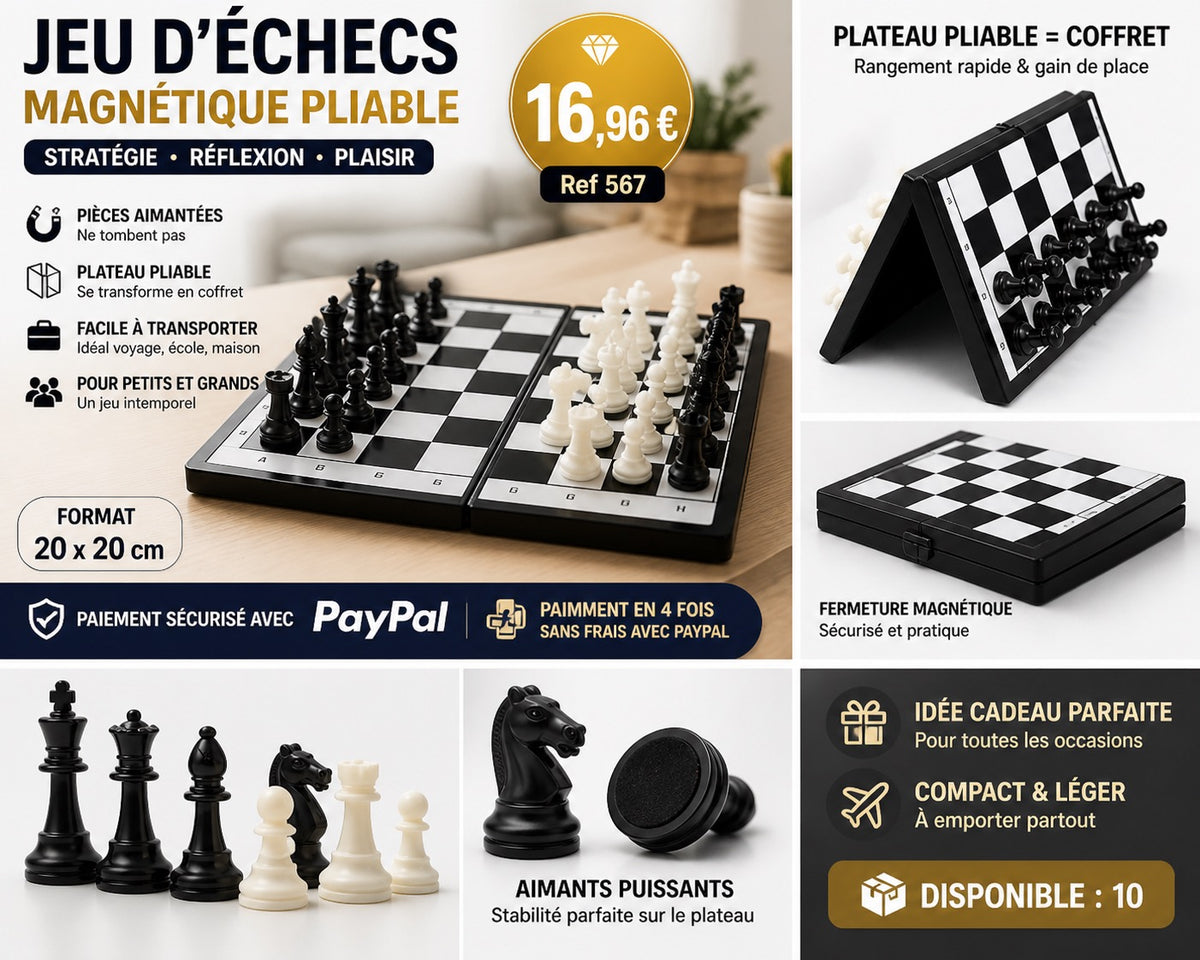 JEU D’ÉCHECS MAGNÉTIQUE PLIABLE 20x20