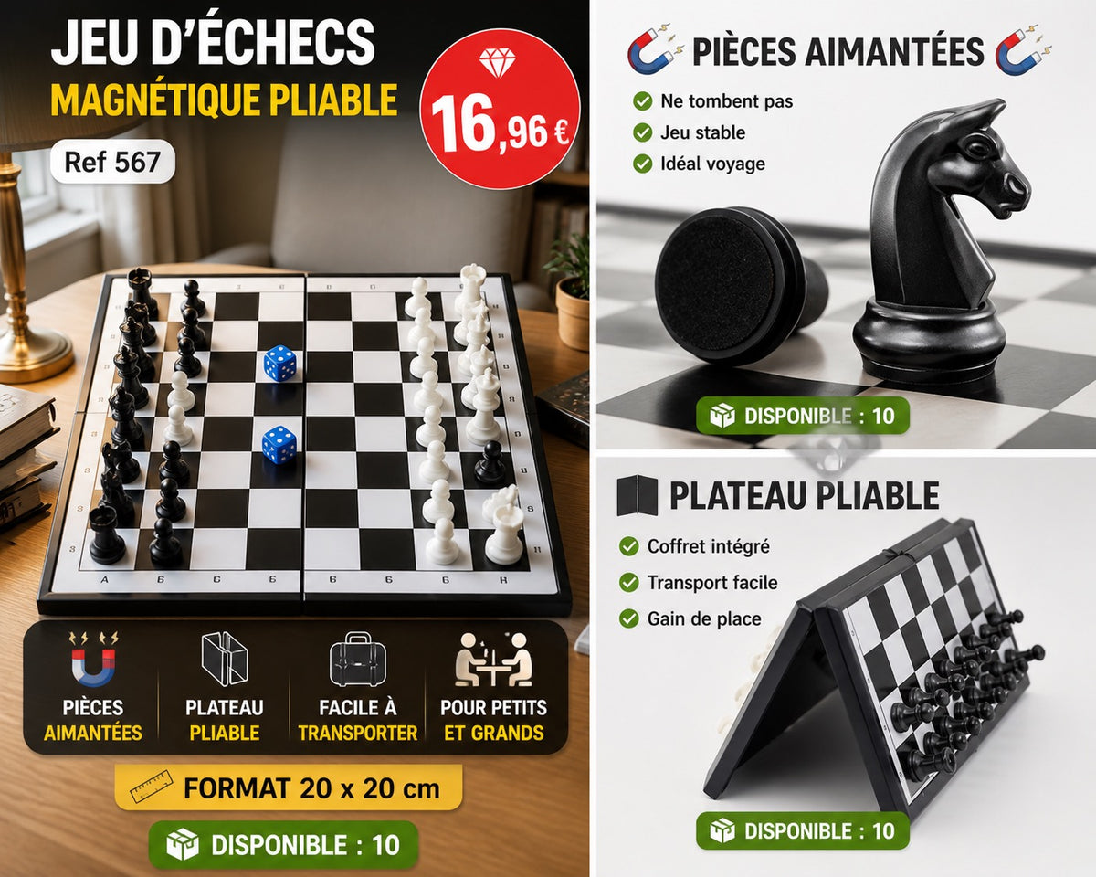 JEU D’ÉCHECS MAGNÉTIQUE PLIABLE 20x20