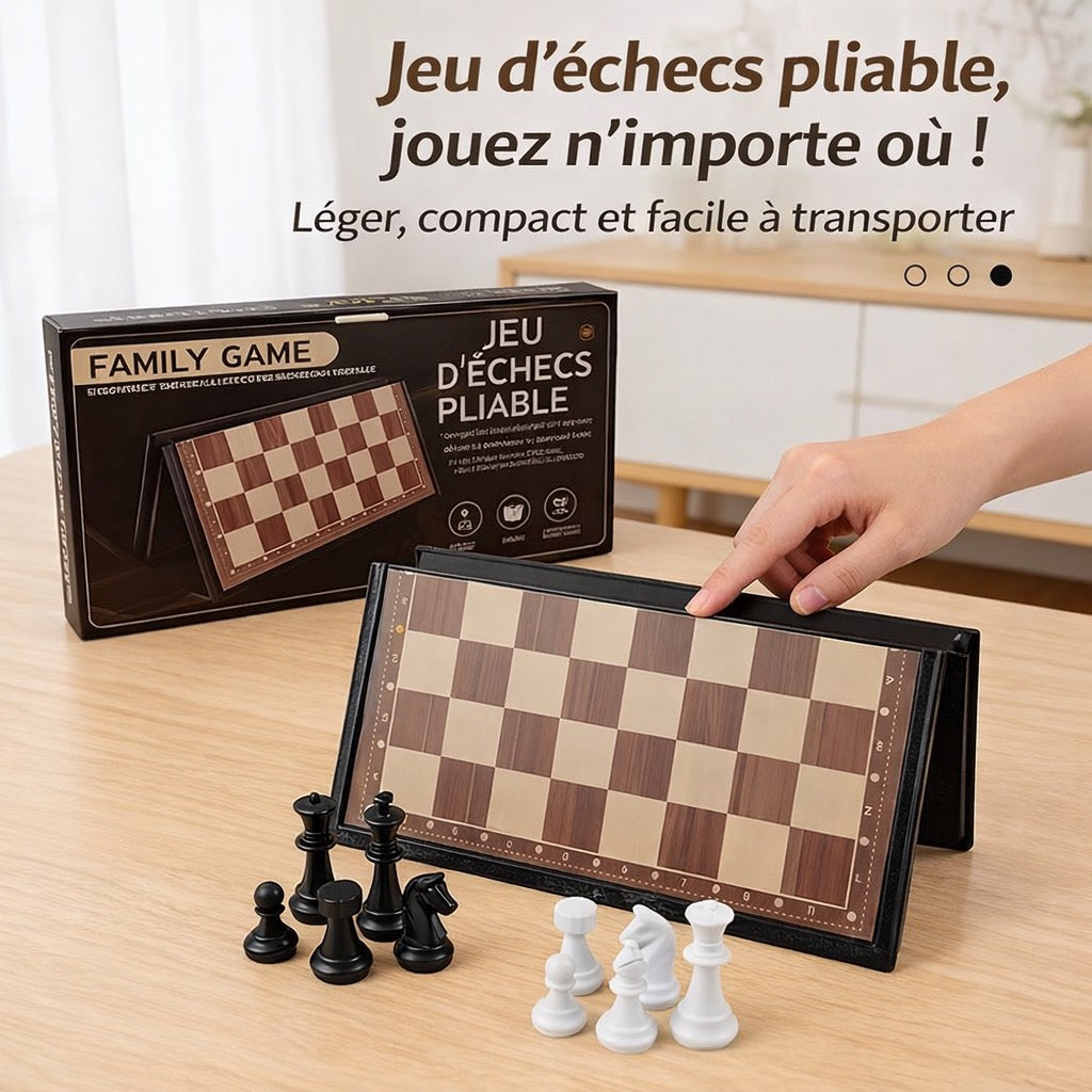 Jeu d'échecs pliable 19 x 19 cm – Coffret complet avec rangement intégré