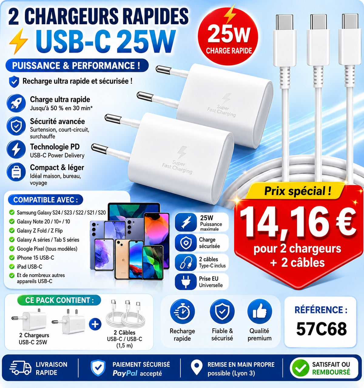 DOUBLE OFFRE CHARGE RAPIDE USB-C 25