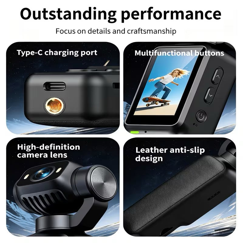 📹 CAMÉRA DE POCHE 4K – OBJECTIF ROTATIF 180°/90° – ÉCRAN HD – ULTRA COMPACTE