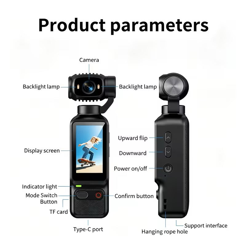 📹 CAMÉRA DE POCHE 4K – OBJECTIF ROTATIF 180°/90° – ÉCRAN HD – ULTRA COMPACTE