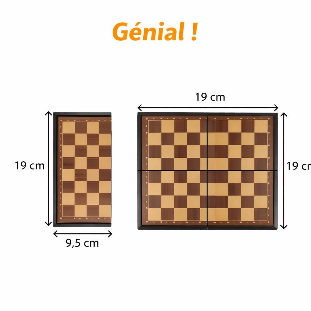 Jeu d'échecs pliable 19 x 19 cm – Coffret complet avec rangement intégré