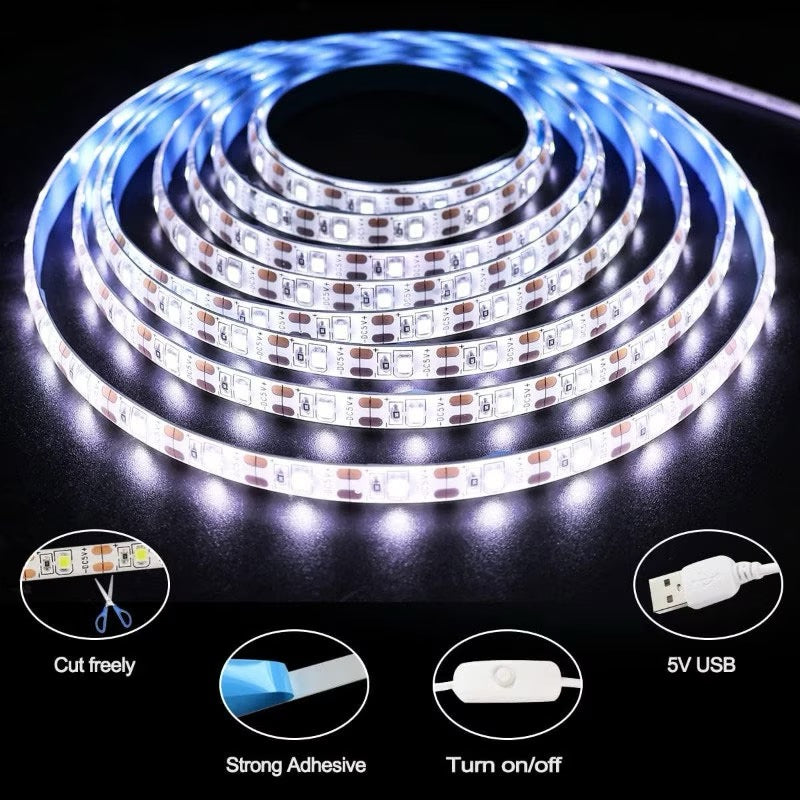✨ Bande Lumineuse LED USB Blanche 5 Mètres – Éclairage d’Ambiance Facile à Installer !
