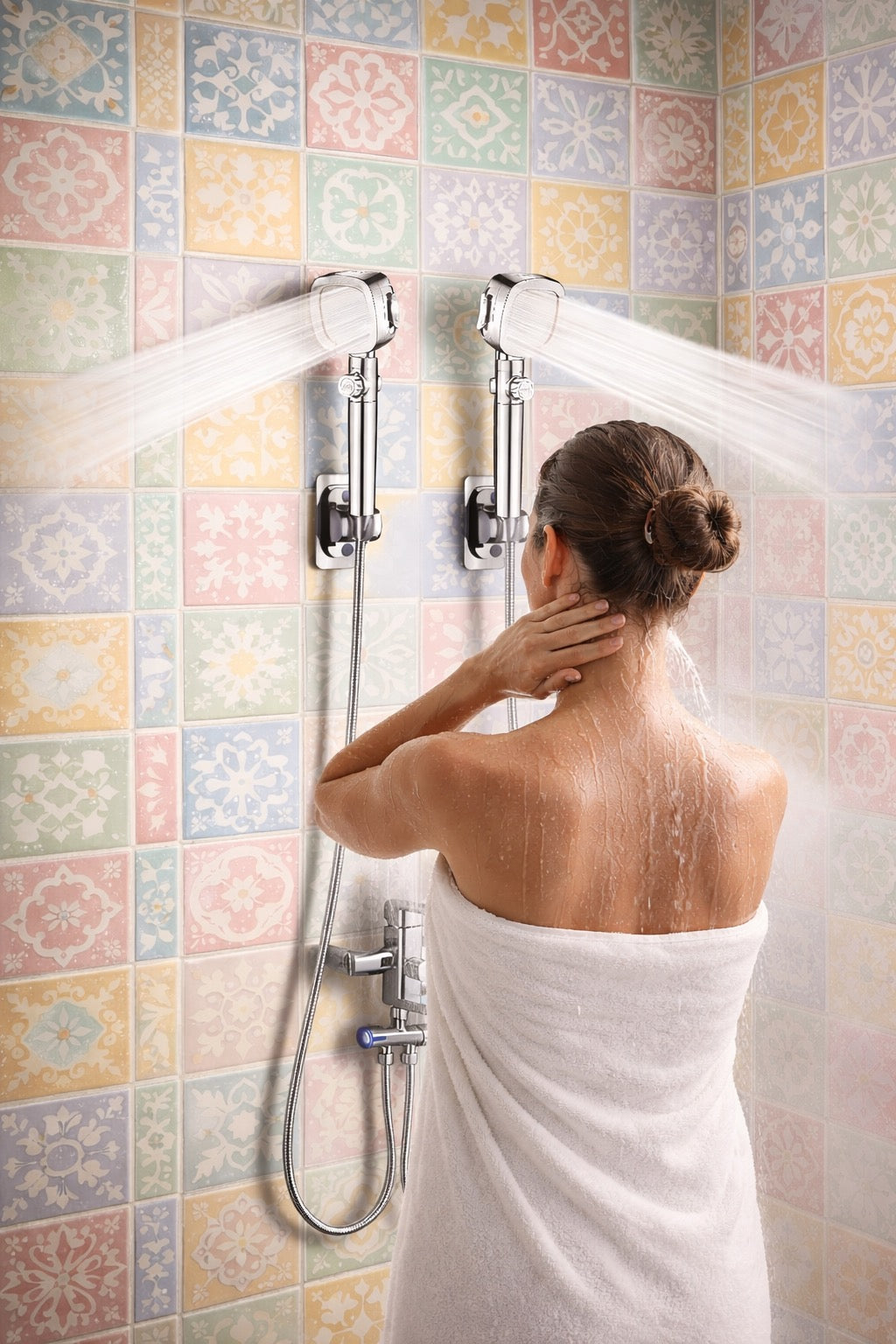 Douche en duo — 2 têtes de douche portables