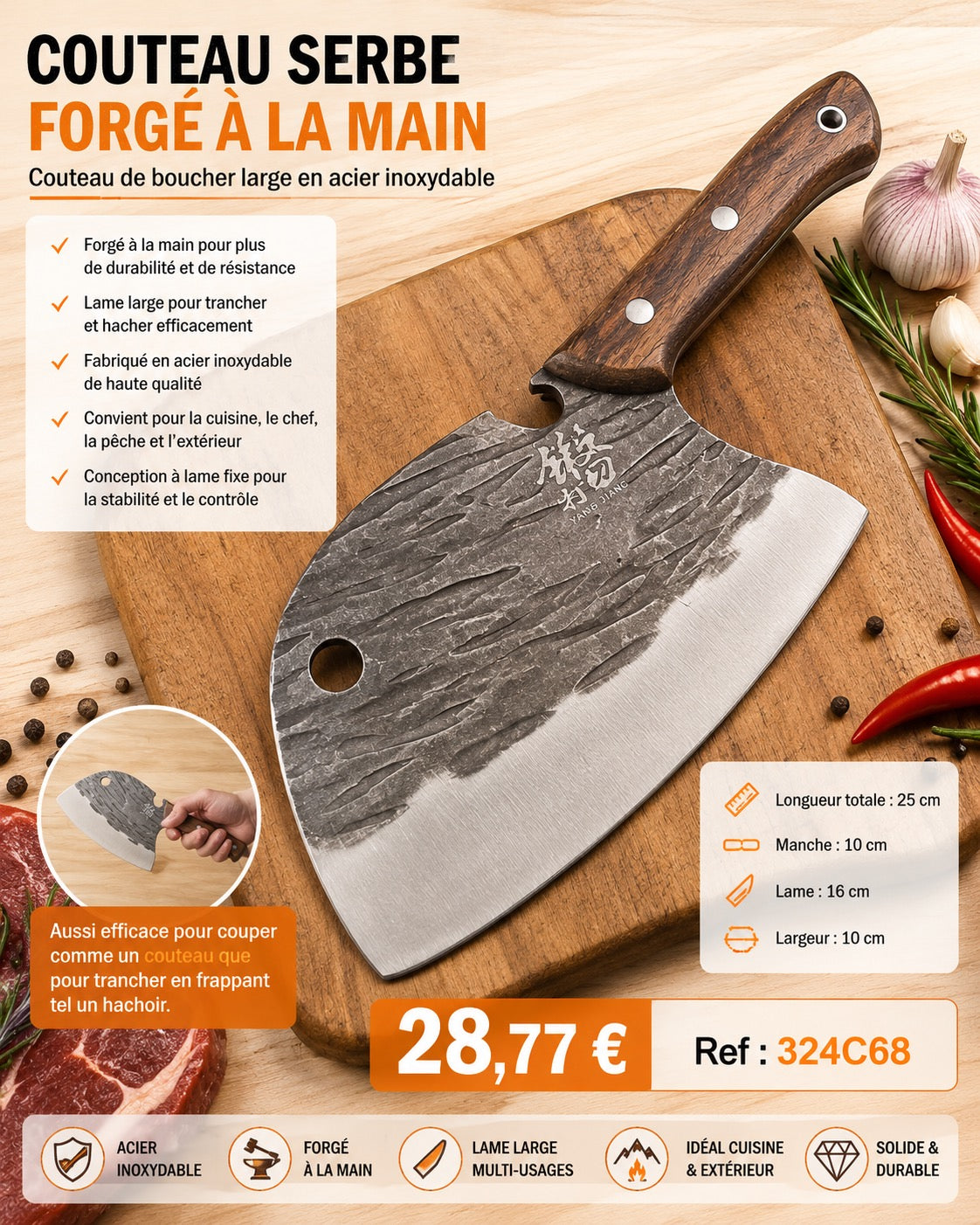 Couteau hachoir boucher