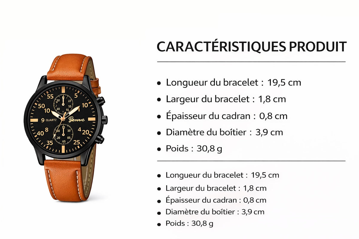 Montre homme + trois bracelets cuir