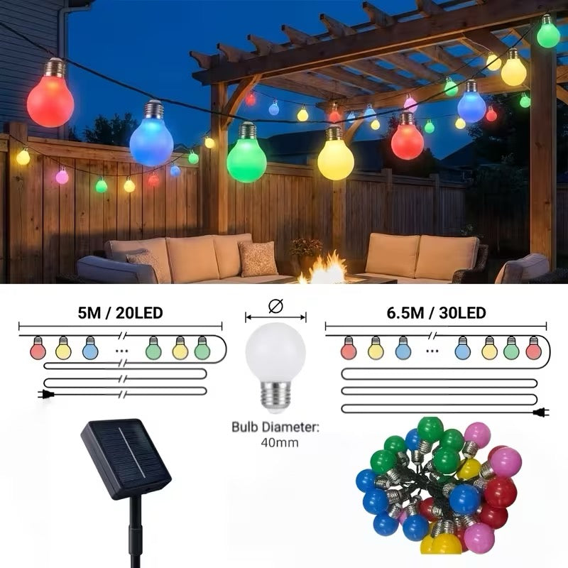 🌴 Guirlande lumineuse solaire multicolore 6,50 m – 30 LED – IP44 – 8 modes d'éclairage
