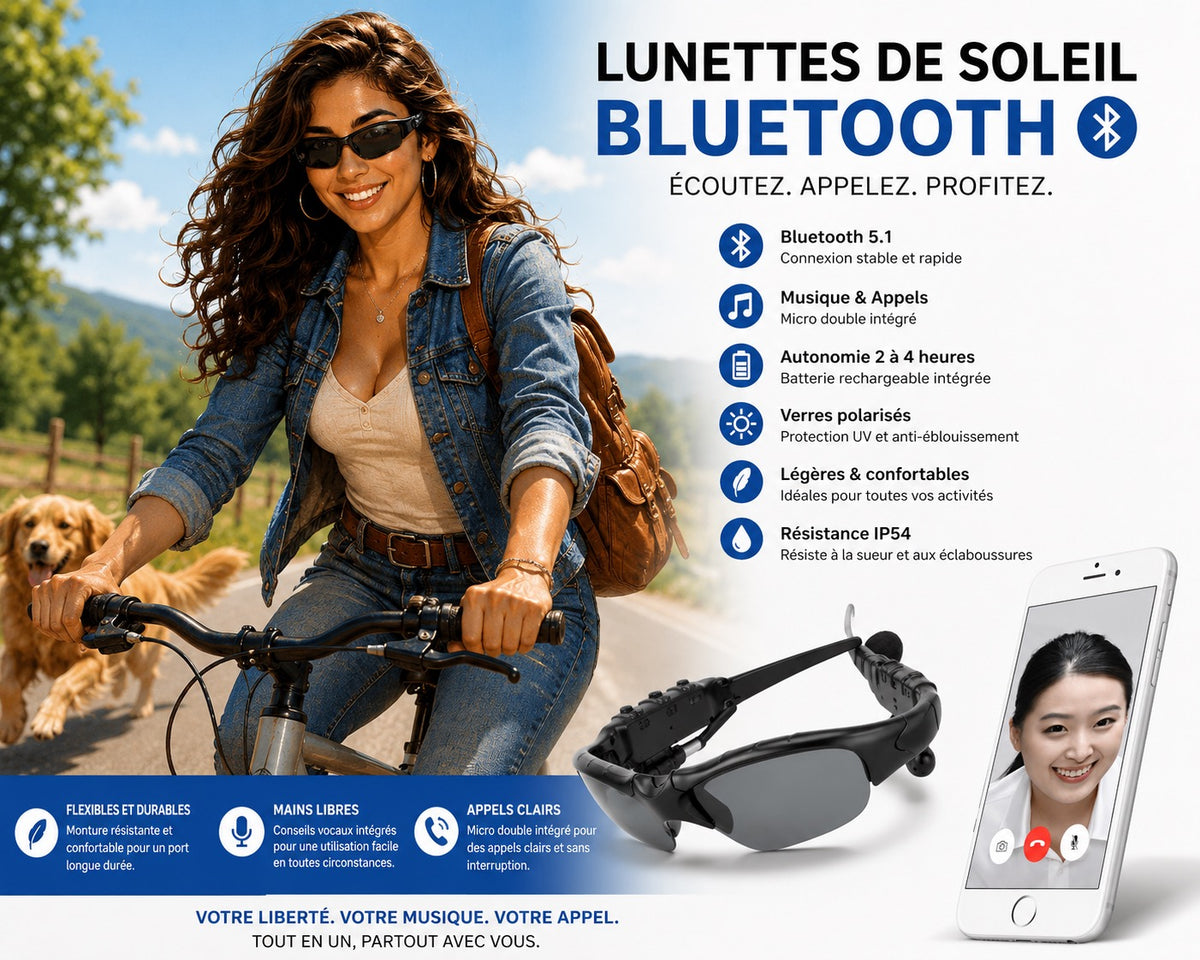 🕶️ LUNETTES DE SOLEIL BLUETOOTH STÉRÉO – MUSIQUE &amp; APPELS MAINS LIBRES