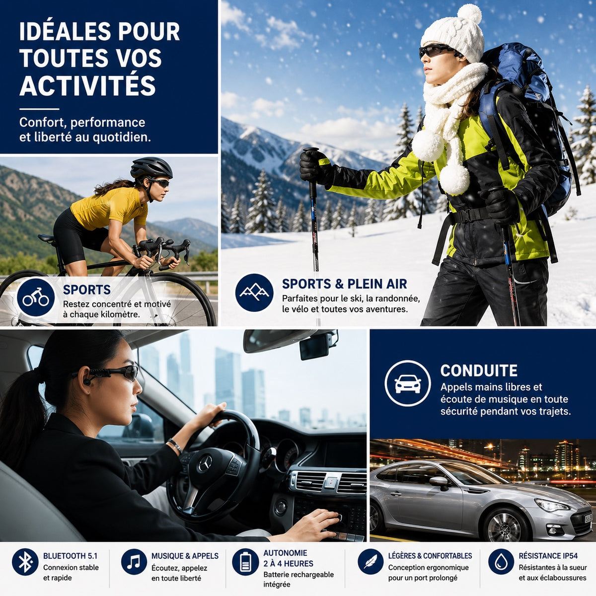 🕶️ LUNETTES DE SOLEIL BLUETOOTH STÉRÉO – MUSIQUE &amp; APPELS MAINS LIBRES