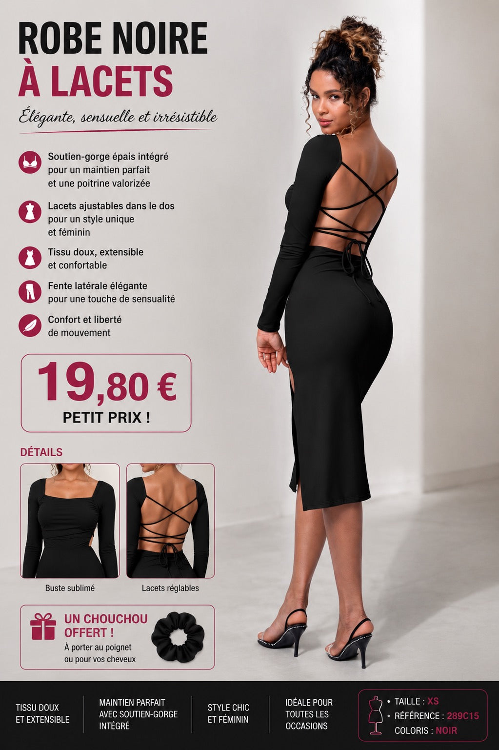 Robe noire lacée dans le dos XL