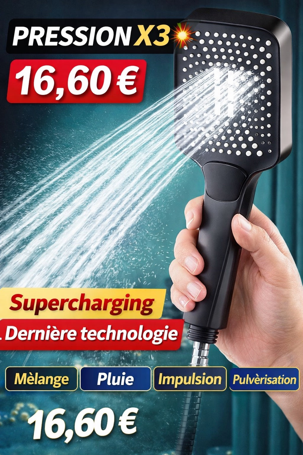 Douchette WC / Salle de bain – Haute pression – 4 modes de jet