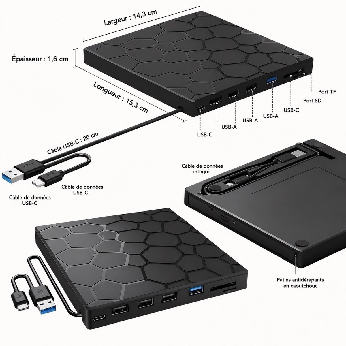 ✨ LECTEUR  NOIR / GRAVEUR CD DVD EXTERNE USB 3.0 & USB-C ✨