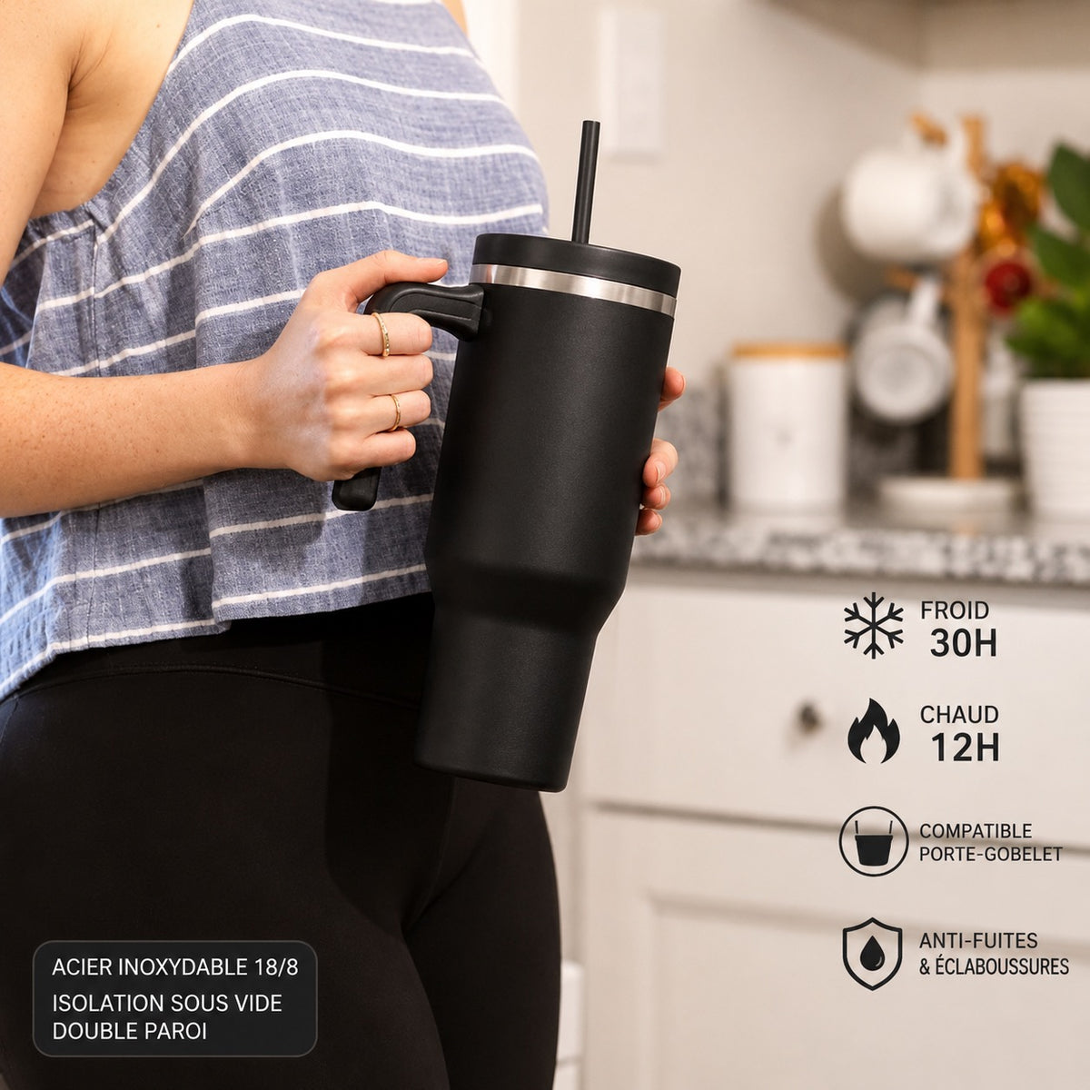 ✨ THERMO XXL ISOTHERME 40 OZ AVEC POIGNÉE & PAILLE ✨