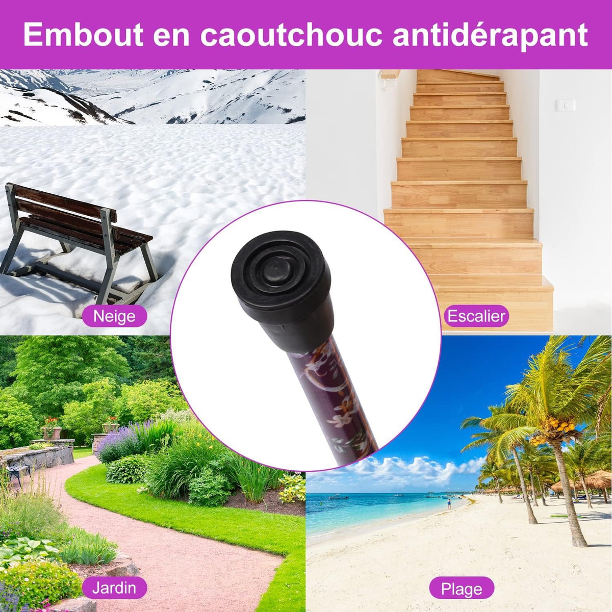 🌸 Canne de Marche Pliable Fleurie Violet & Or