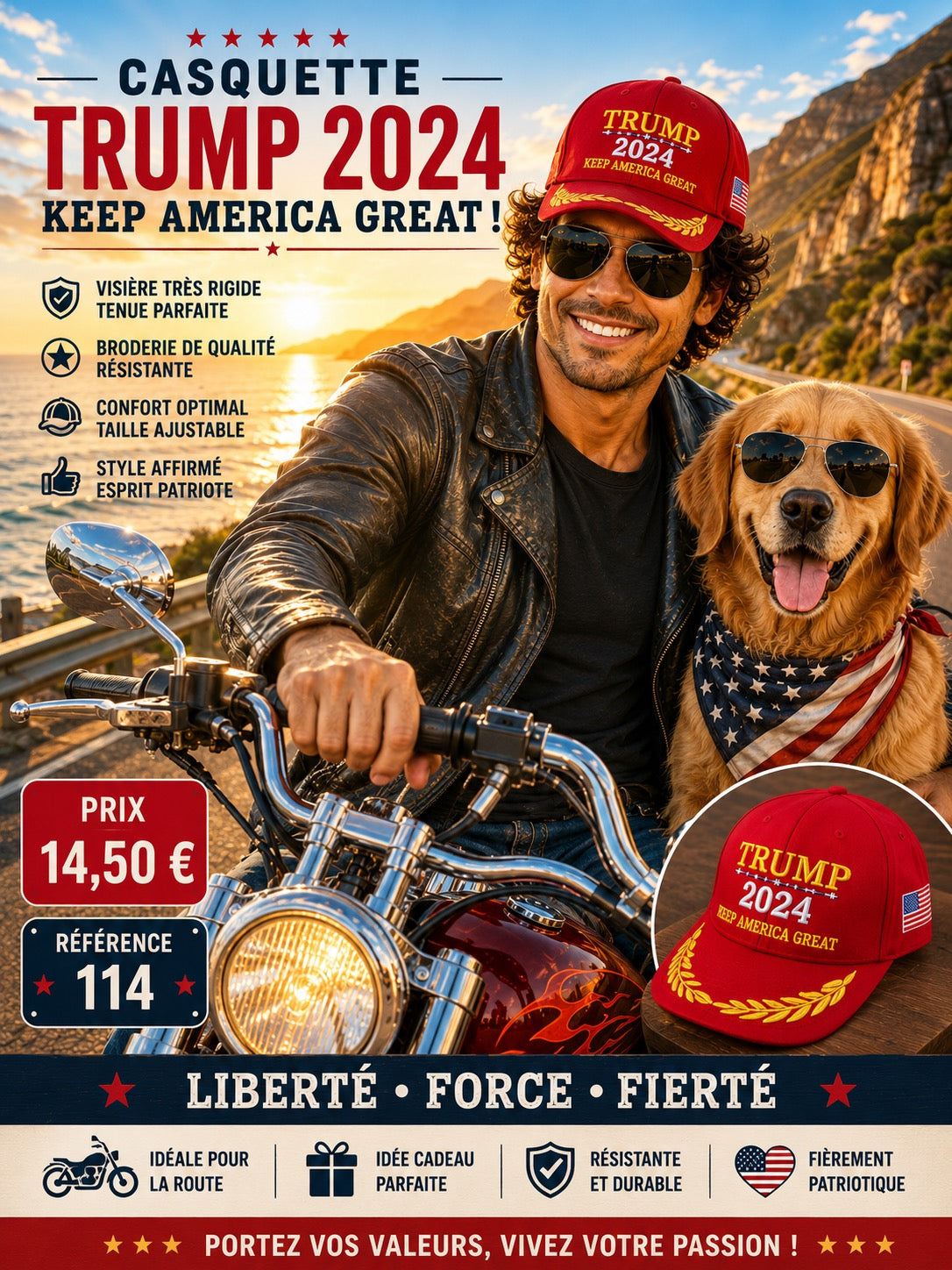 Casquette TRUMP 2024 – Rouge Brodée Premium 🇺🇸