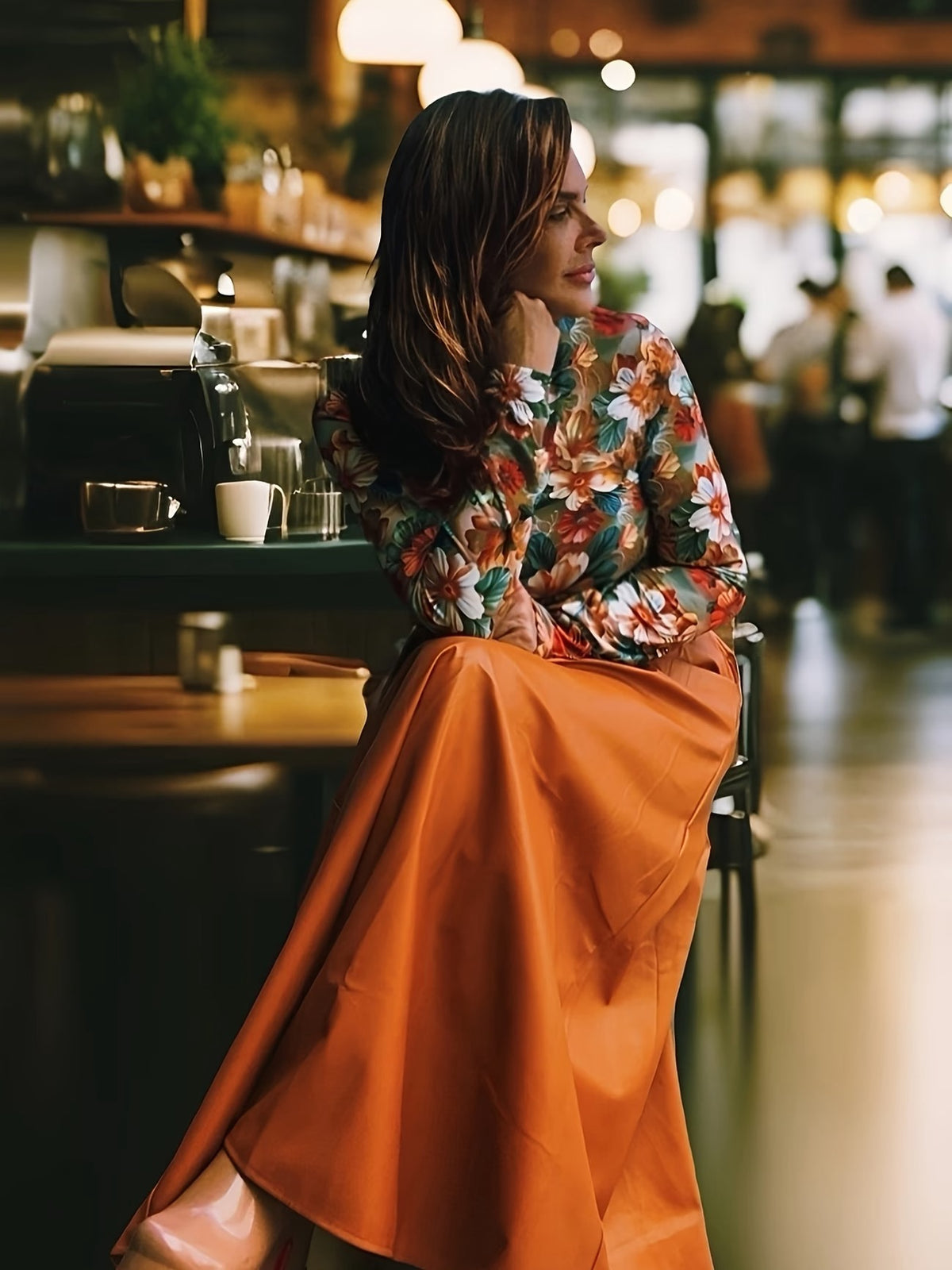 JUPE LONGUE SIMILICUIR  TAILLE HAUTE; ORANGE CHIC ✨