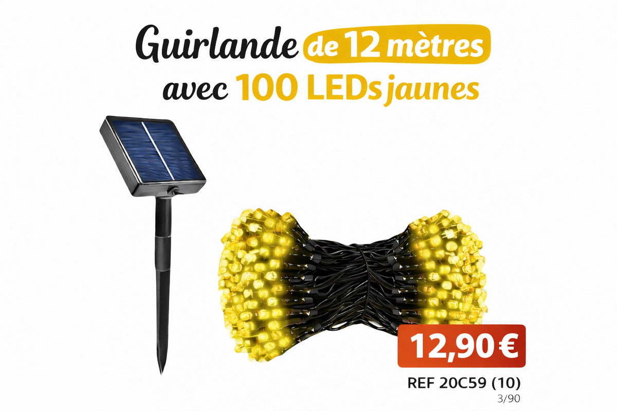 GUIRLANDE SOLAIRE JAUNE CHAUD – 12 M