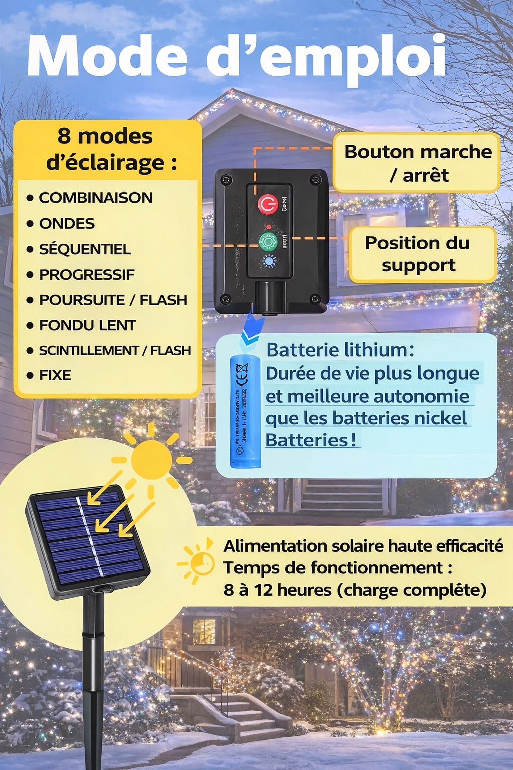GUIRLANDE SOLAIRE JAUNE CHAUD – 12 M