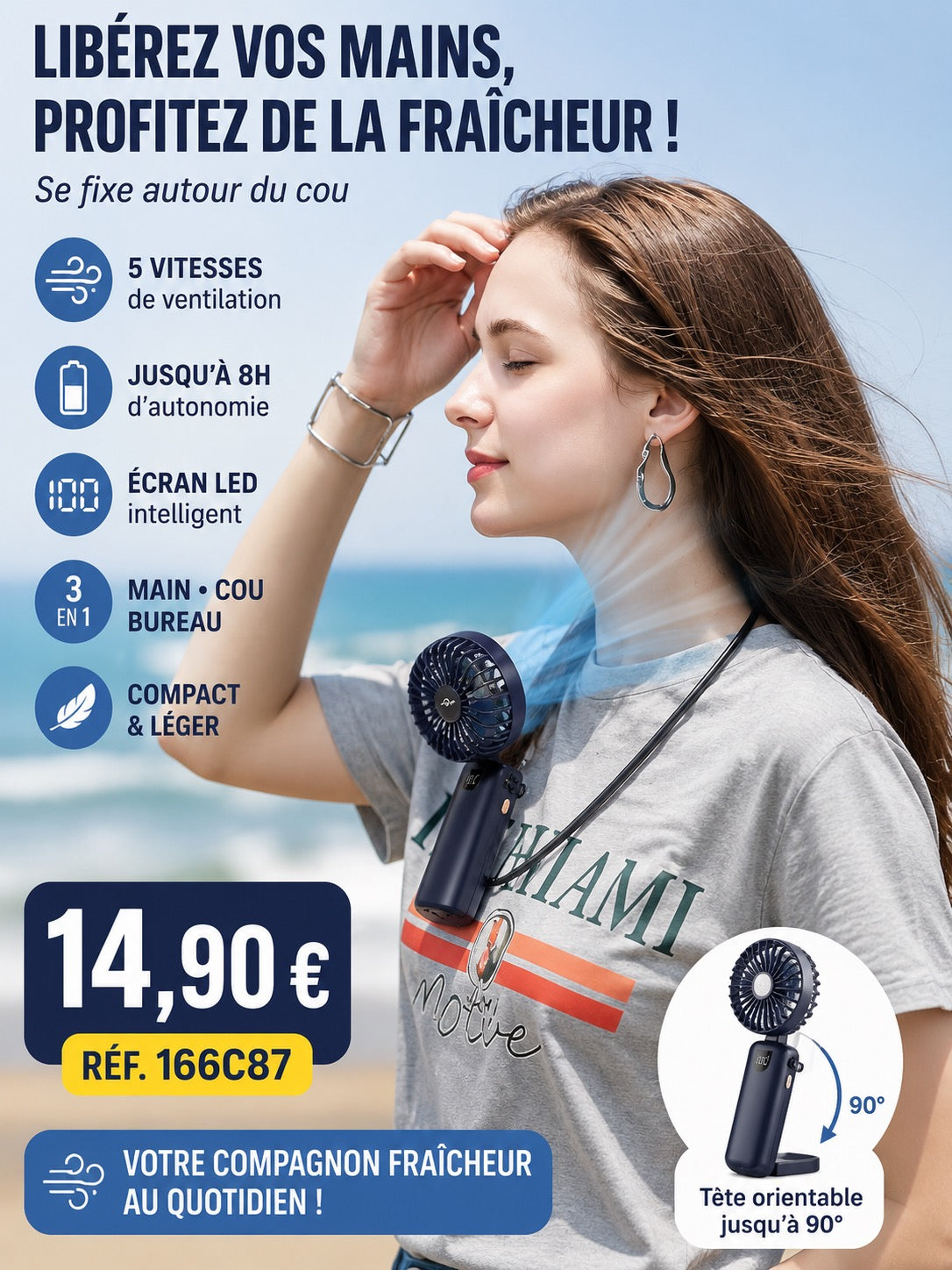 🌬️ MINI VENTILATEUR KOONIE 3-EN-1 – 5 VITESSES