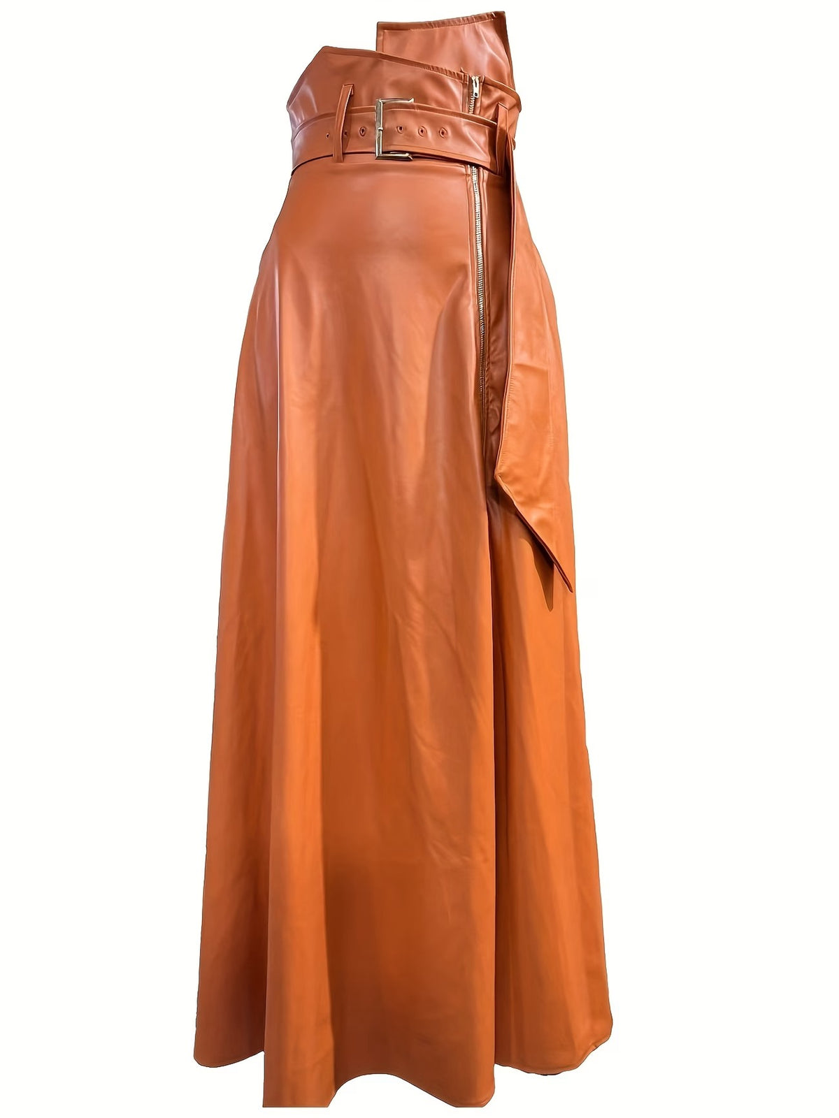 JUPE LONGUE SIMILICUIR  TAILLE HAUTE; ORANGE CHIC ✨