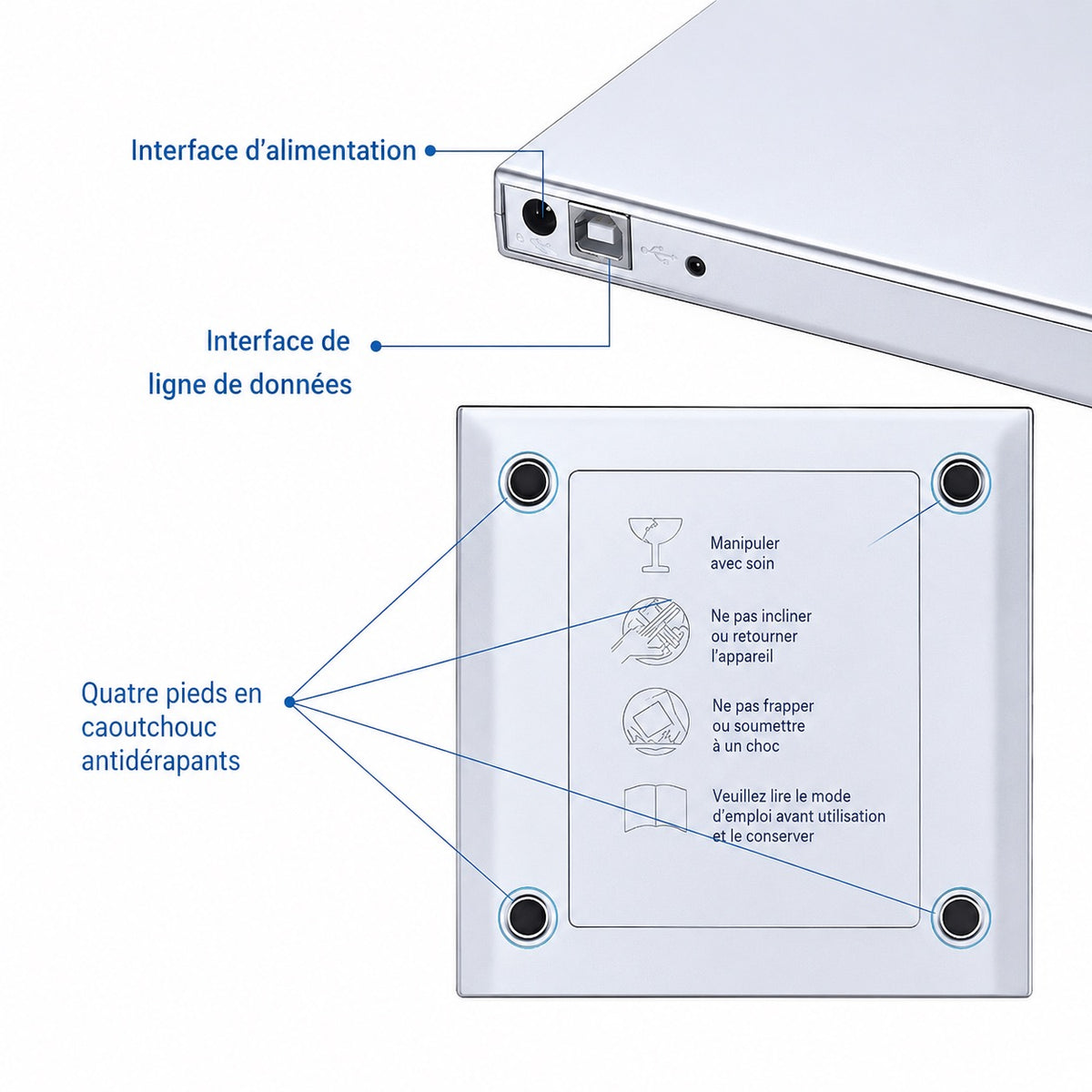 ✨ LECTEUR / GRAVEUR CD DVD EXTERNE ARGENT ✨
