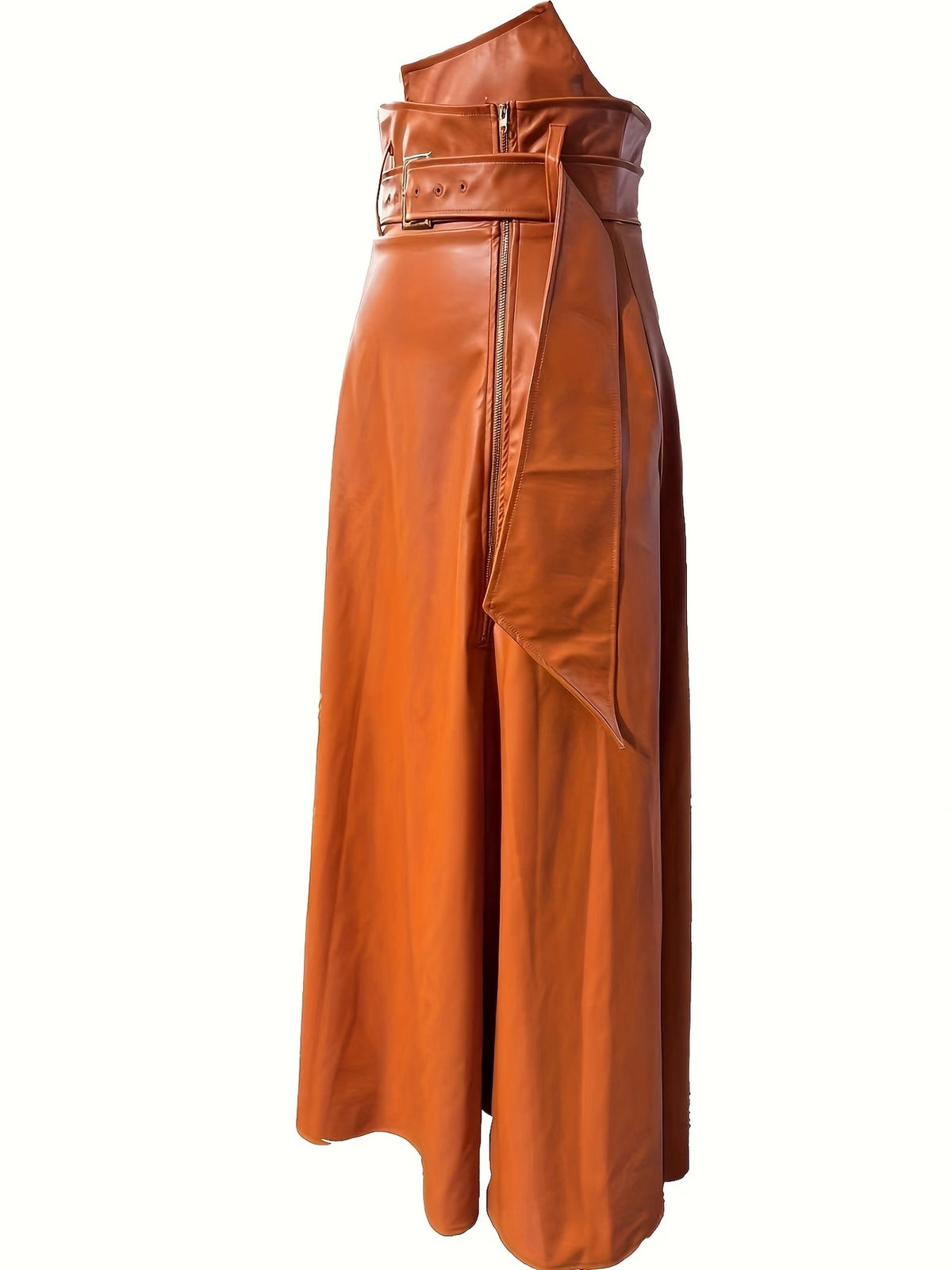 JUPE LONGUE SIMILICUIR  TAILLE HAUTE; ORANGE CHIC ✨
