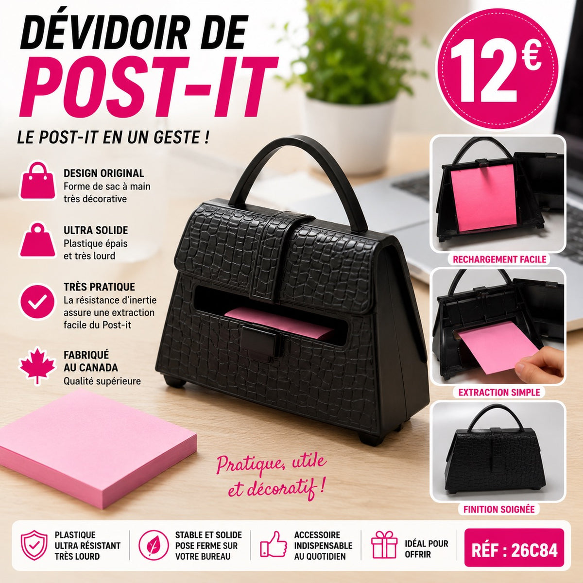 👜 Dévidoir de Post-it® en forme de sac à main – Original, pratique et ultra robuste
