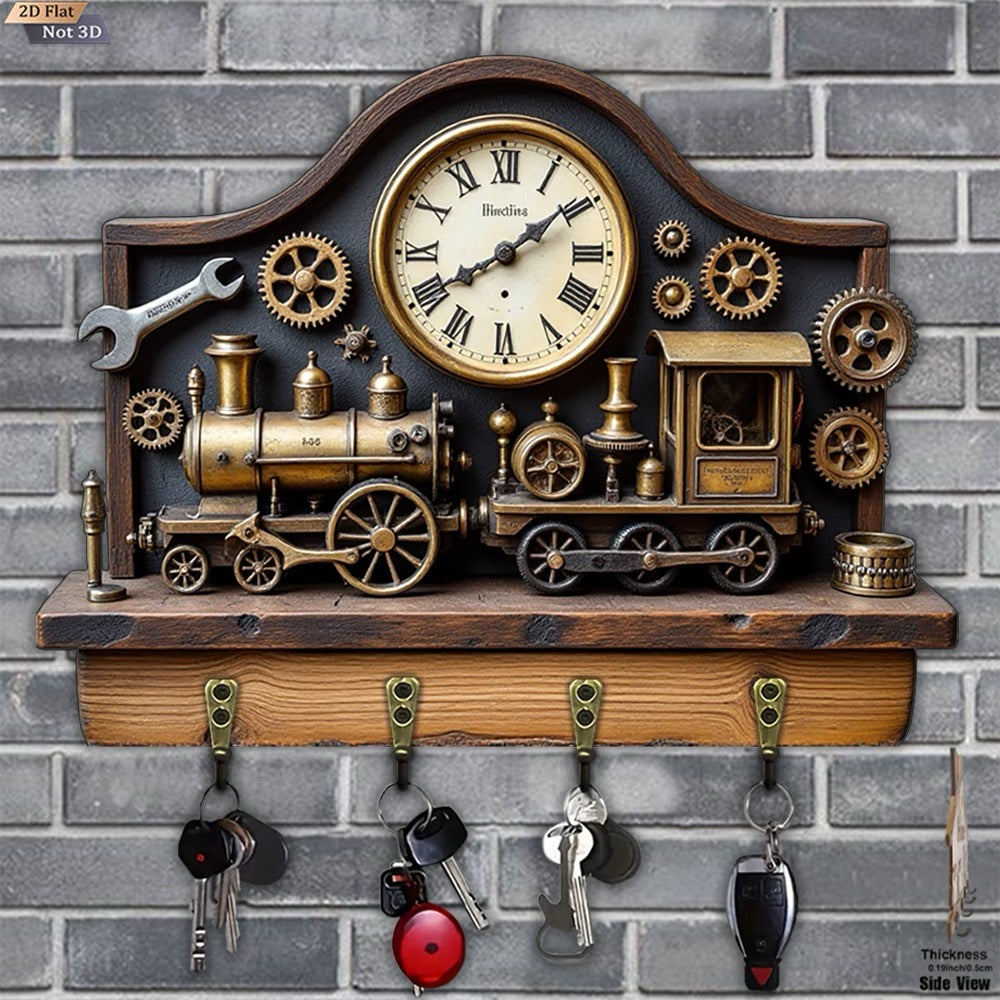 ✨ PORTE-CLÉS MURAL TROMPE-L’ŒIL – LOCOMOTIVE VINTAGE 🚂⚙️ ✨