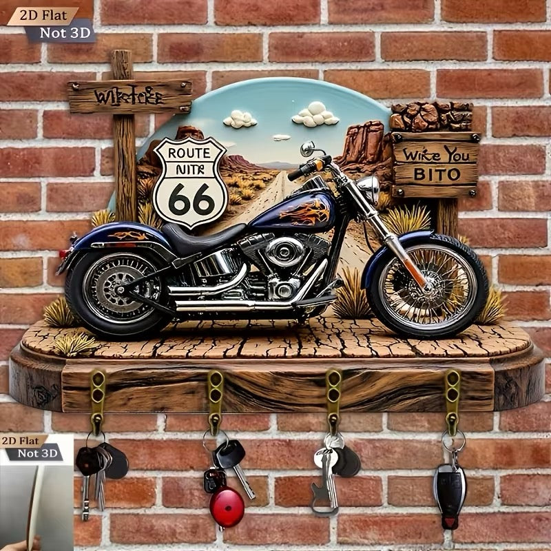 ✨ PORTE-CLÉS MURAL ROUTE 66 – STYLE MOTO CUSTOM ✨