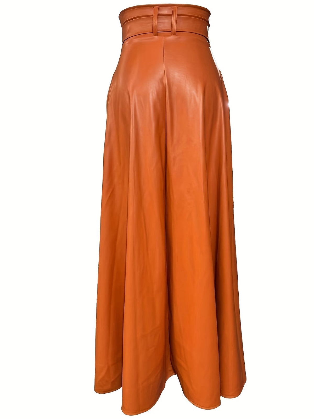 JUPE LONGUE SIMILICUIR  TAILLE HAUTE; ORANGE CHIC ✨