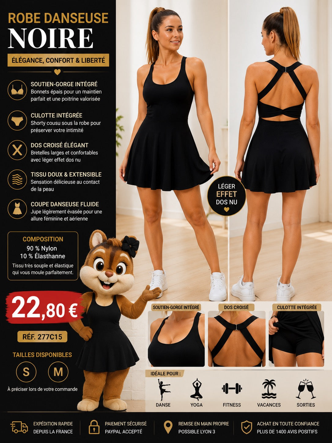 🖤 ROBE DANSEUSE NOIRE DOS CROISÉ – ÉLÉGANCE, CONFORT &amp; LIBERTÉ DE MOUVEMENT 🖤