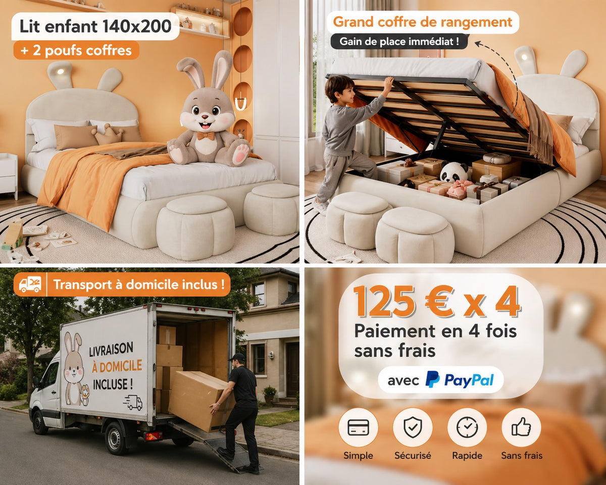 Lit enfant / ado 140x200 velours beige