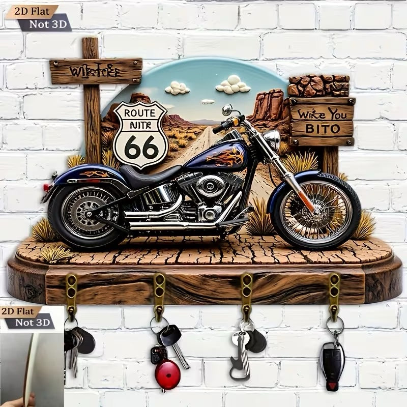 ✨ PORTE-CLÉS MURAL ROUTE 66 – STYLE MOTO CUSTOM ✨