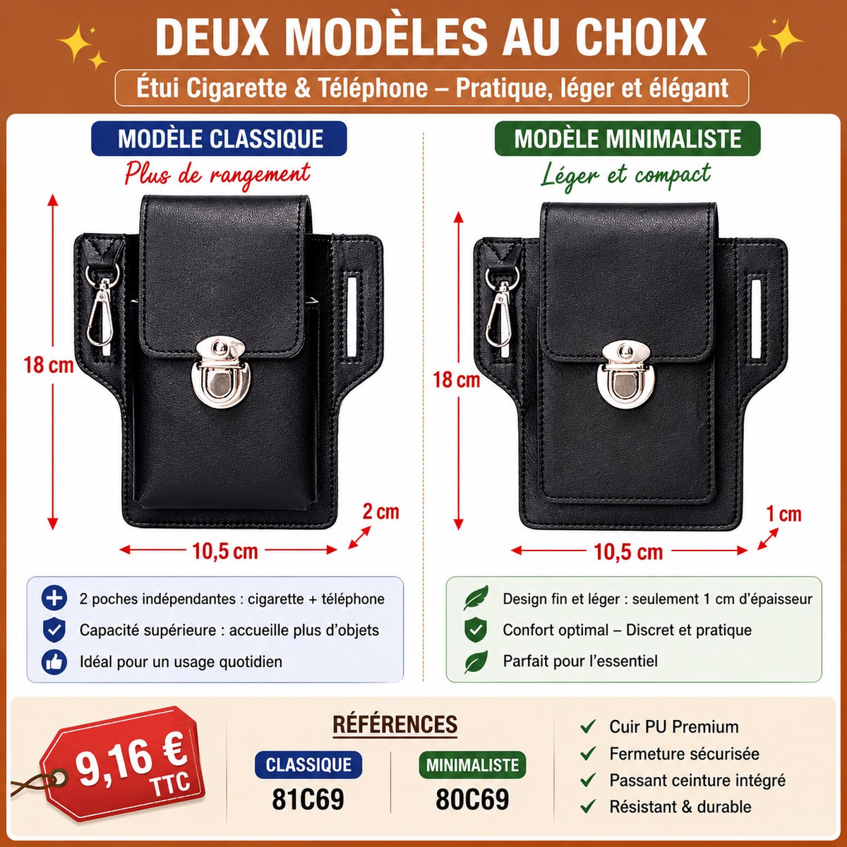 ✨ ÉTUI CIGARETTE & TÉLÉPHONE – PRATIQUE, ROBUSTE & ÉLÉGANT ✨
