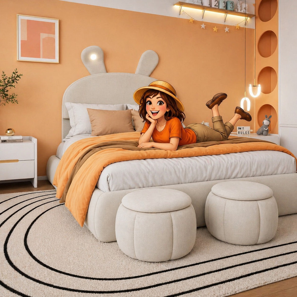 Lit enfant / ado 140x200 velours beige