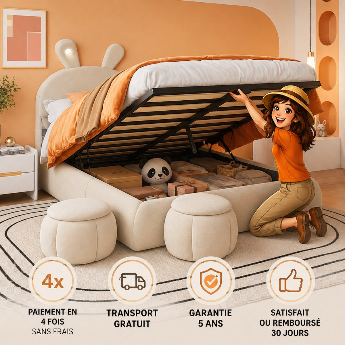 Lit enfant / ado 140x200 velours beige