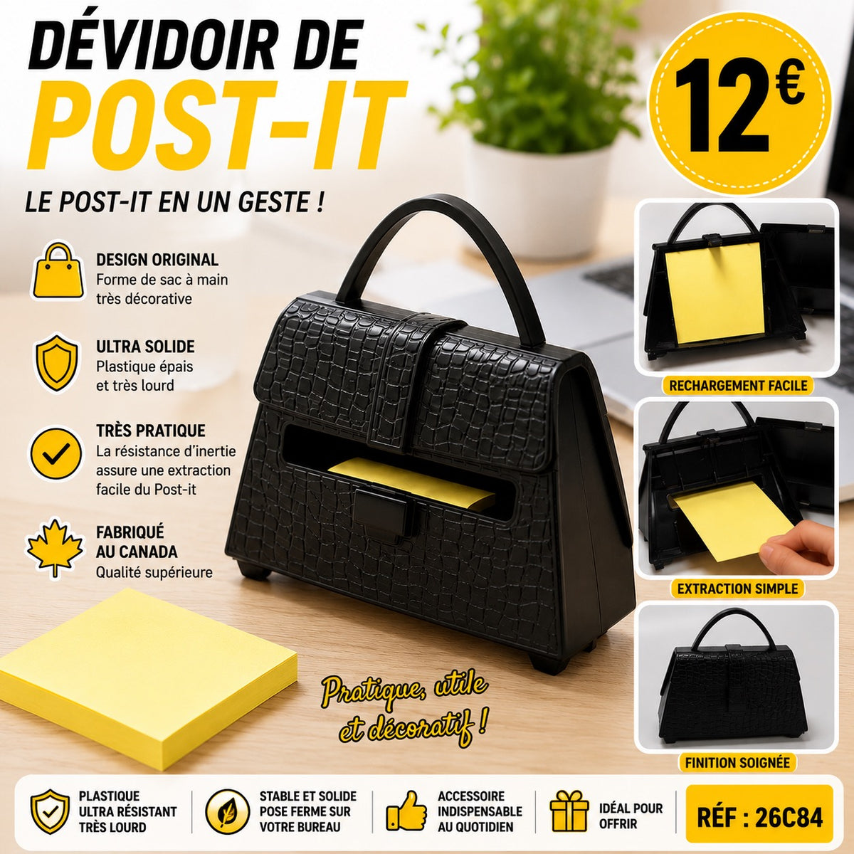 👜 Dévidoir de Post-it® en forme de sac à main – Original, pratique et ultra robuste