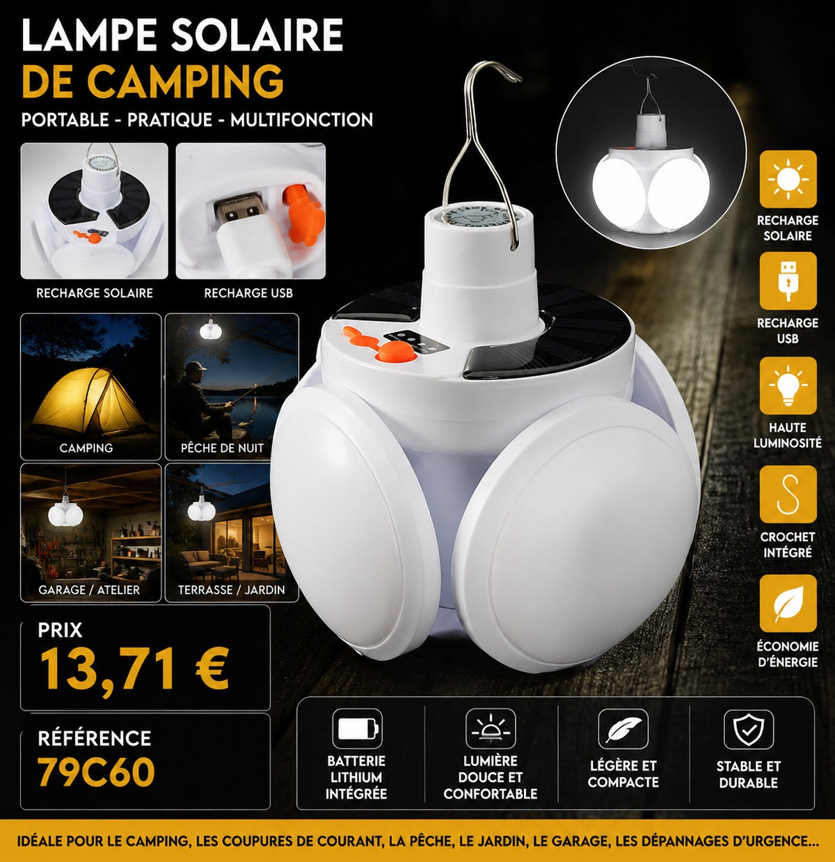 ✨ LAMPE SOLAIRE DE CAMPING MULTIFONCTION ✨