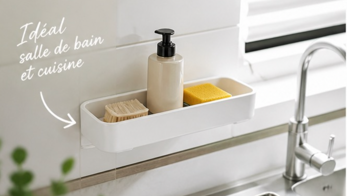 ÉTAGÈRE LAVABO MURALE – SANS PERÇAGE –