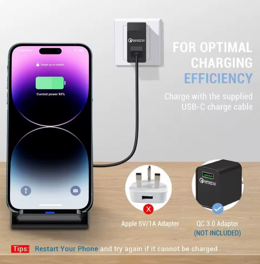 CHARGEUR SANS FIL FAST CHARGE – SUPPORT INCLINÉ