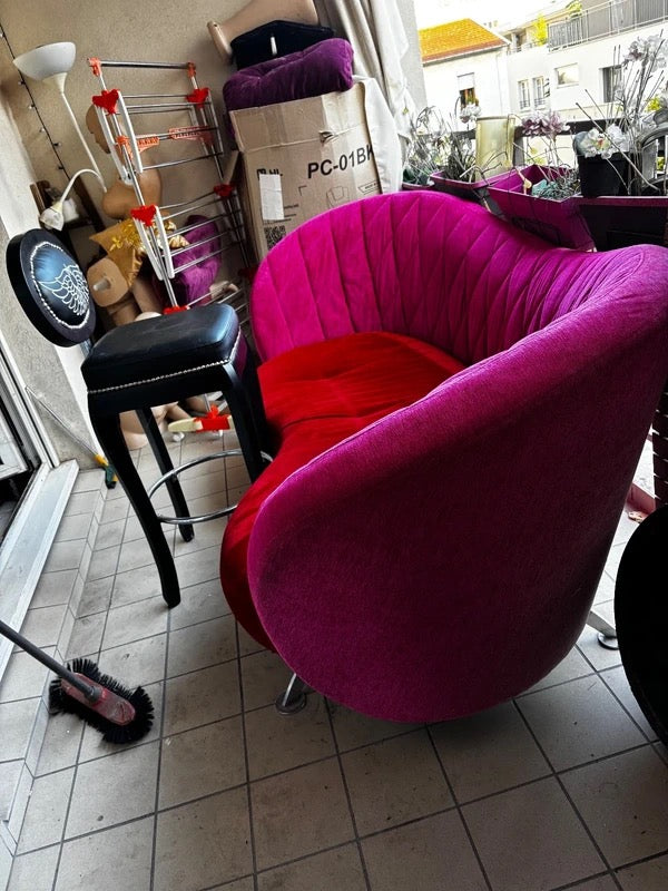 Canapé design velours rouge / fuchsia 2 m – style moderne