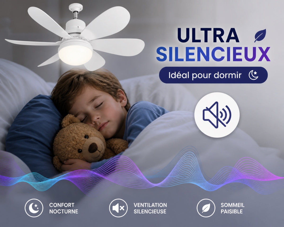 Ventilateur de Plafond LED avec Télécommande — Silencieux, 6 Pales, 3 Vitesses