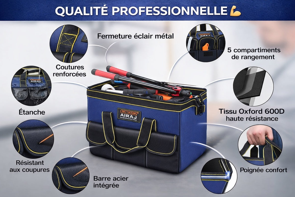 Lot de 2 sacs à outils AIRAJ – 33 et 44 cm (robustes et pratiques)