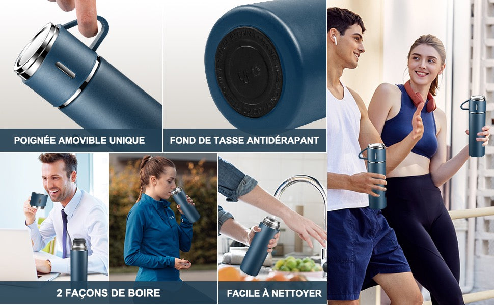 ☕ BOUTEILLE ISOTHERME PREMIUM 500 ML AVEC TASSE INTÉGRÉE
