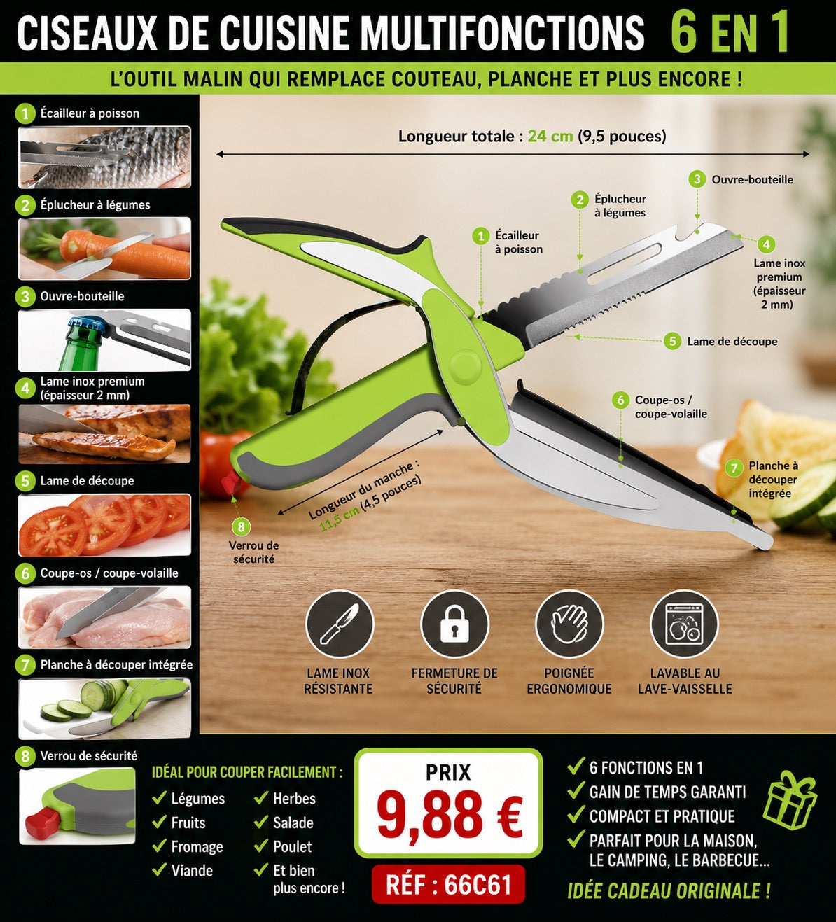 CISEAUX DE CUISINE MULTIFONCTIONS 6 EN 1 ✨